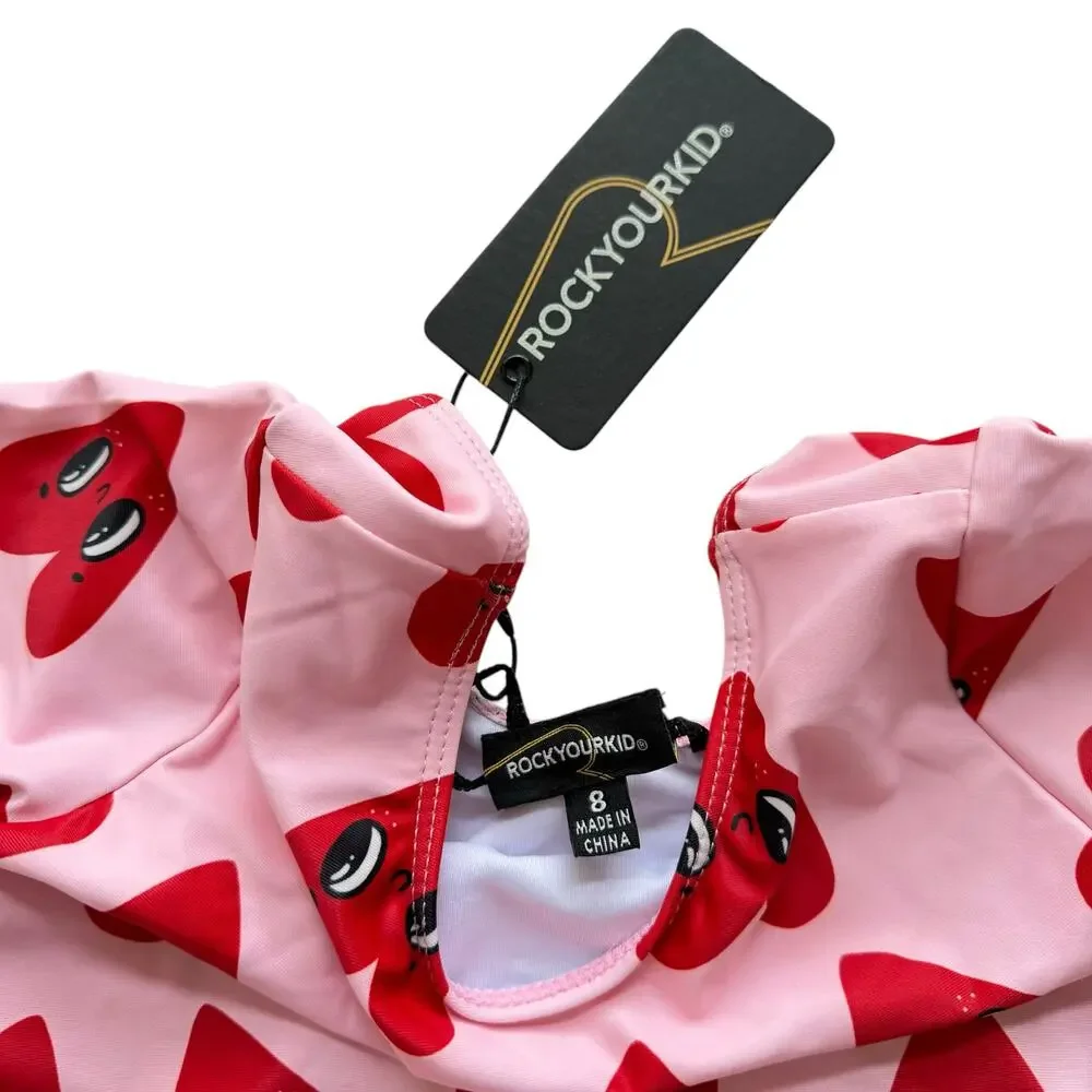 NWT Rock Your Baby Hearts Skirted Swimsuit + Cap Set Size 8